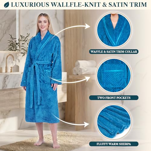 Image of PAVILIA Plush Robe for Women, Soft Fleece Long Spa Robe, Ladies Bathrobe with Pockets