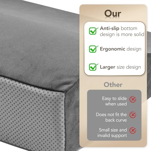 Lumbar Support Pillow for Recliner,Large Memory Foam Back Support Cushion for Sofa & Gaming Chair, Ergonomic Backrest Pillow for Elderly, Comfortable Couch Cushion with Machine Washable Cover,Gray