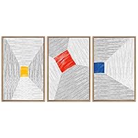 SIGNWIN Canvas Print Wall Art Blue and Red Perspective Squares Geometric Line Illustrations Modern Art Mid-Century Modern Warm for Living Room, Bedroom, Office - 16