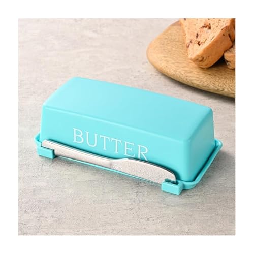 Burriera con coperchio e coltello, lavabile in lavastoviglie, contenitore per burro con coperchio, per piano di lavoro e frigorifero (verde chiaro)