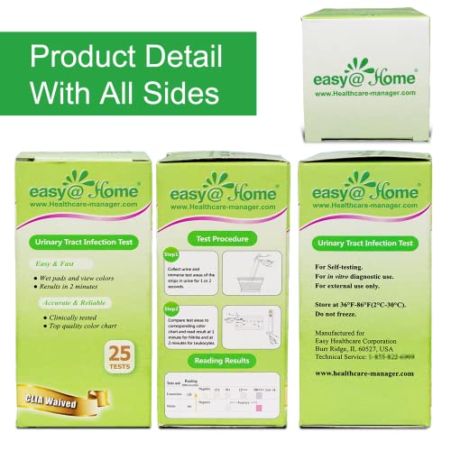 Easy@Home 50 (25Ct/Bottle) Urinary Tract Infection Test Strips, Uti Urine Testing Kit For Urinalysis And Detection Of Leukocytes And Nitrites (Uti-50P) #TOP4