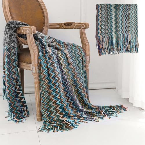 MAGENME Bohemian Sofa Large Throw Blanket with Tassels, Armchair Throws