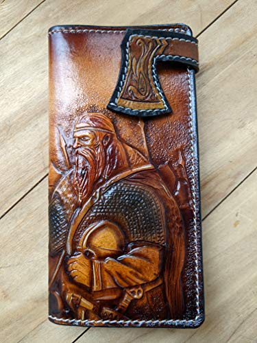 Men's 3D Genuine Leather Wallet, Long wallet, Biker wallet, Hand-Carved, Hand-Painted, Leather Carving, Custom wallet, Personalized wallet, Viking3