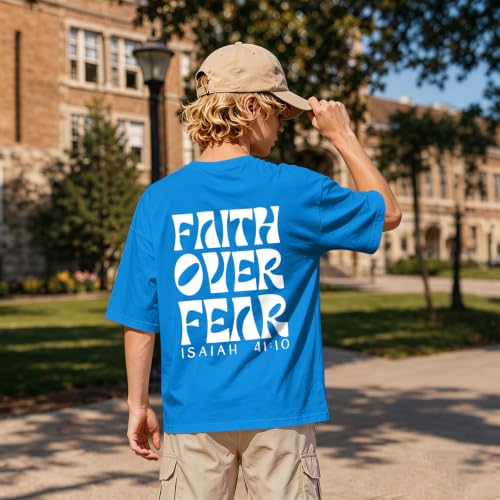 Image of Boys Faith Over Fear Shirt Christian Jesus T Shirts for Kids Religious Inspirational Bible Verse Graphic Tees Tops