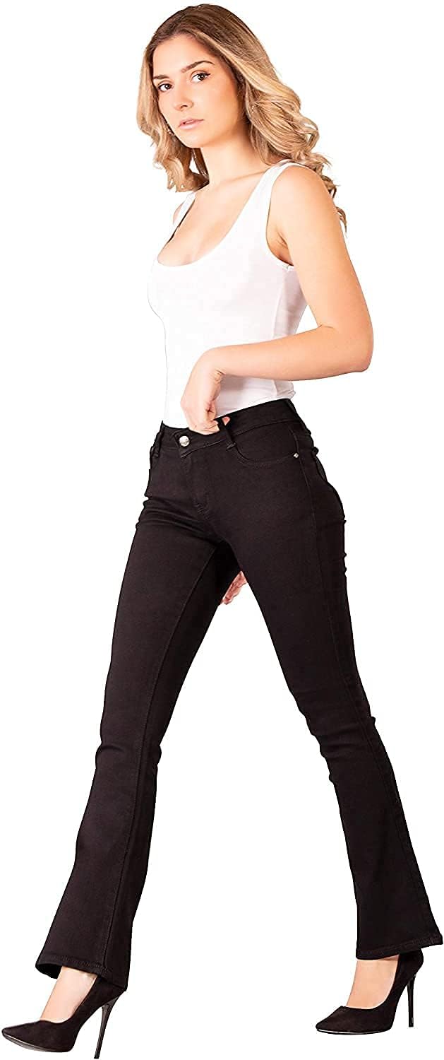 Glook Pantaloni Skinny Donna Jeans a Zampa Vita Media Svasati Elasticizzati Stile