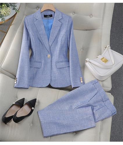 Women's Plaid Slim Elegant Blazer Jacket Pants Two Piece Set Suit Interview Work Office Business Outfits4
