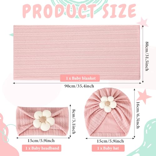 Image of Breling Baby Girl Blankets Newborn Set Newborn Receiving Blanket Baby Flower Headbands 3 Pieces Newborn Accessories Set for Newborn Infant Toddler Kids