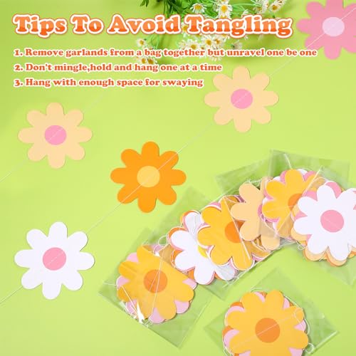 Image of Pasimy 8 Pcs Daisy Boho Party Decorations Groovy Daisy Paper Garlands White Flower Hanging Garland Banner Hippie Flower Cutouts for Birthday Shower Wedding Party Favor Supplies(Groovy,Multicolor)