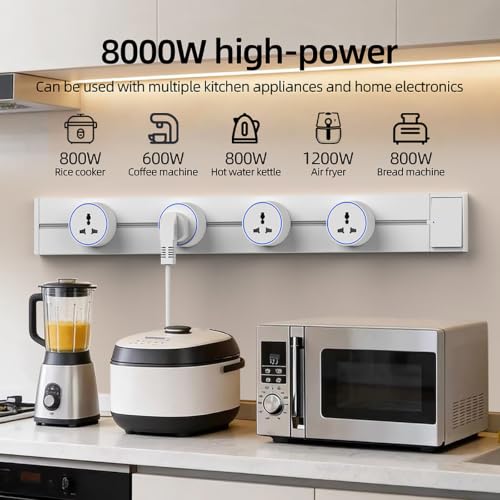 Enchufe de riel para pared de 8000W con interruptor y tomas móviles 3
