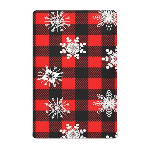 Moudou Christmas Snowflake Plaid Playard Sheet for Boy Girls, Soft Breathable Fitted Toddler Sheet for Standard Playard Bed Mattress, 39 x 27 x 5 Inch