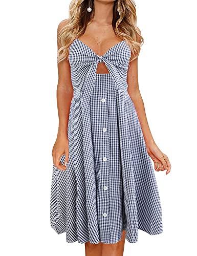 Image of FANCYINN Womens Tie Front Button Down A-Line Dresses Summer Spaghetti Strap Midi Dress Floral Prints