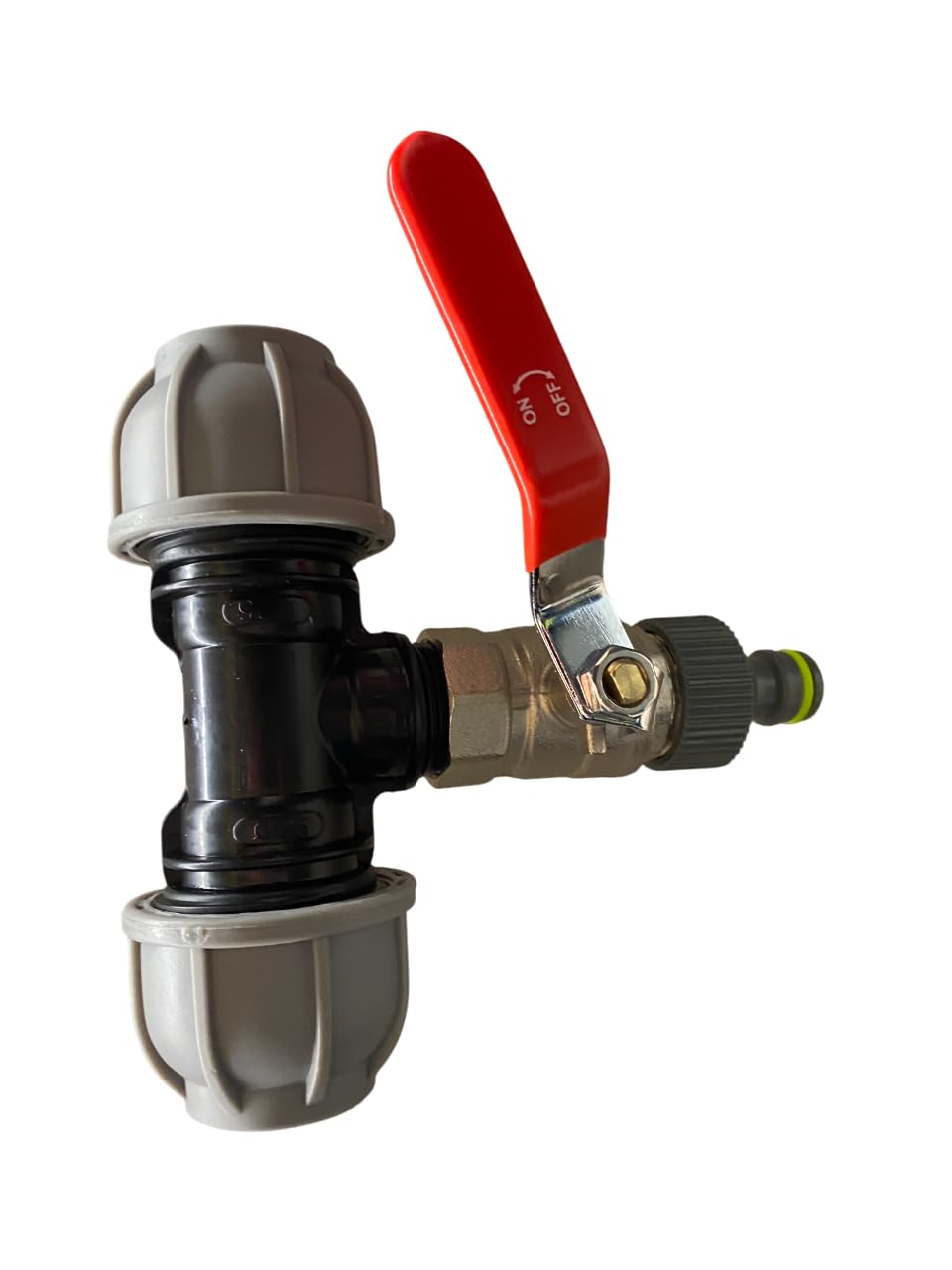 mdpe Water Pipe tee Off Metal Full Flow Valve with Universal Garden Hose Click Connector,Available for 20mm,25,or 32mm Water Supply Pipe (20mm)