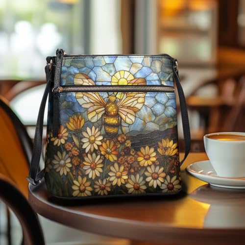 Image of Leather Women Crossbody Hobo Bag Satchel Purse Handbag with Adjustable Shoulder Strap and Zipper Pockets