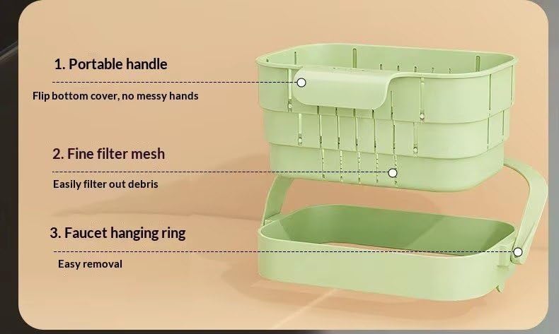 Image of Kitchen Sink Drain Basket, Double Layer Strainer Food Waste Filter Baskets,Hanging Sink Drains Holder,Detachable Strain Basket, Easy to Clean (Green Round) (Green Square)