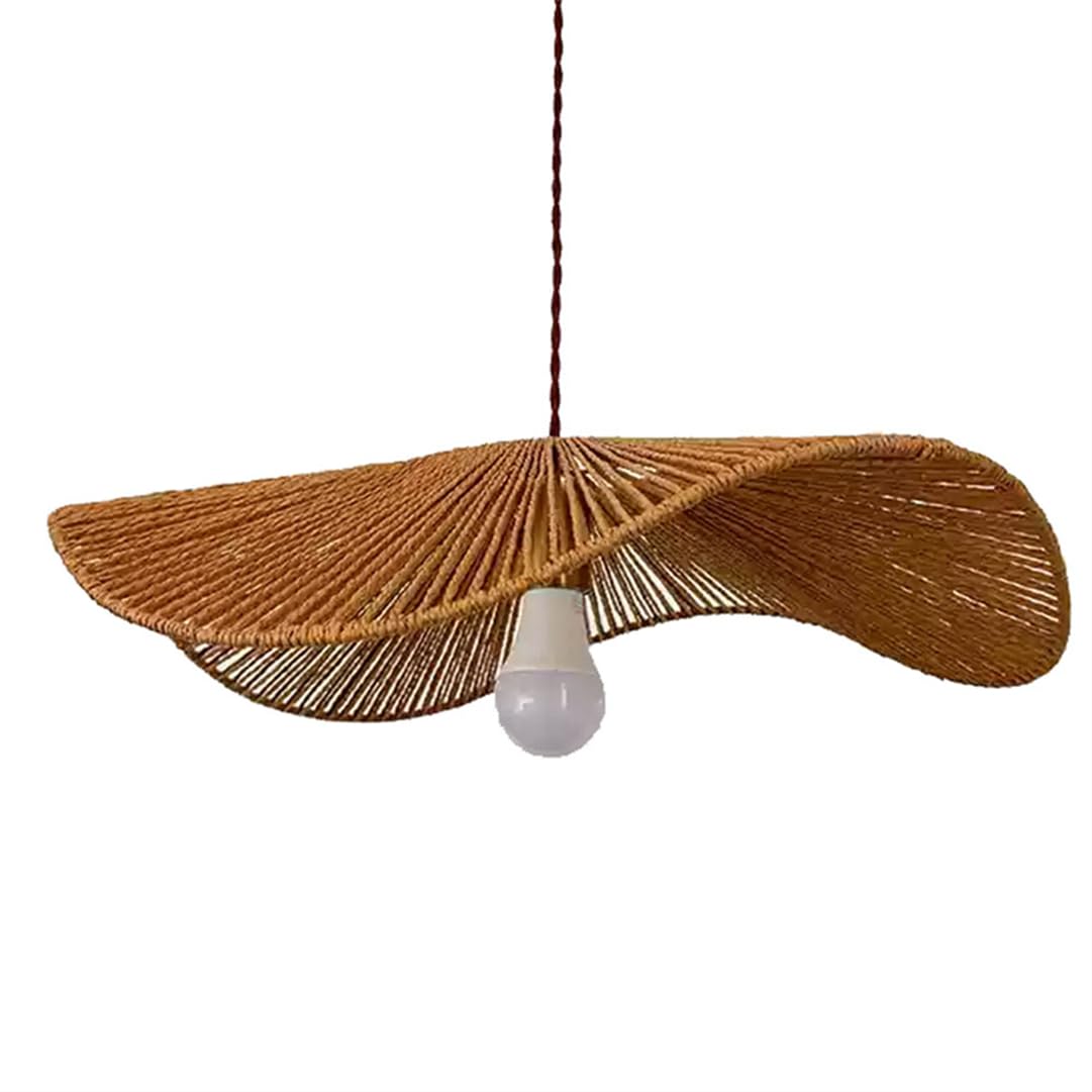 LYMSXAZOU Hand-Woven Hemp Rope Lampshade 19.7in Farmhouse Rattan Chandelier Boho Ceiling Pendant Light Fixtures for Bedroom Living Room Dining Kitchen with Adjustable Cord