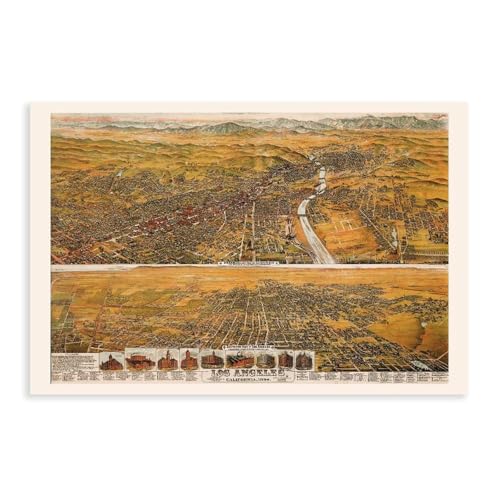 ANTIQUE MAP of LA Vintage Los Angeles California Print Posters Prints Canvas Deco Paintings Vintage...