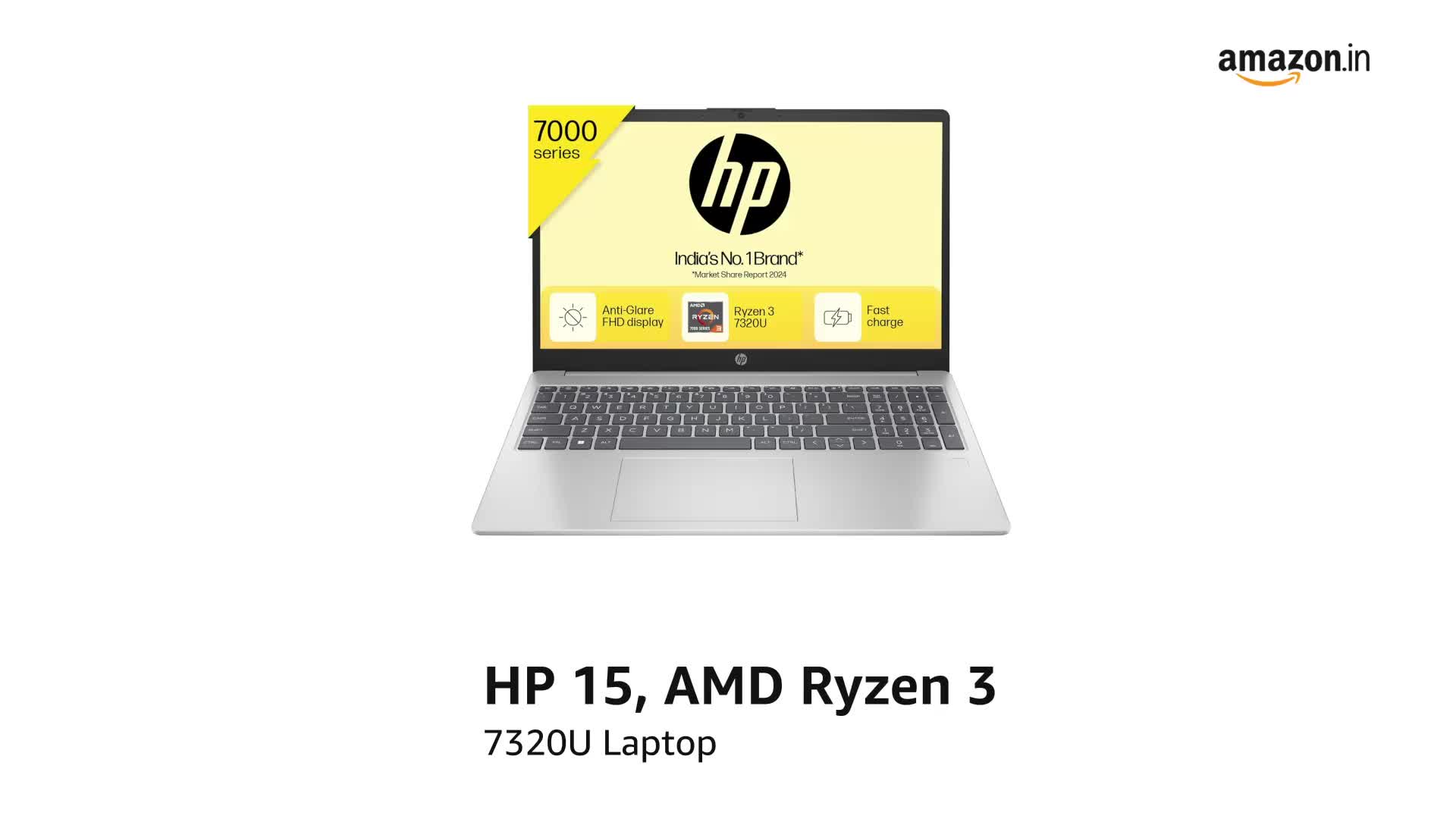 HP 15, AMD Ryzen 3 7320U (8GB LPDDR5, 512GB SSD) FHD, Anti-Glare