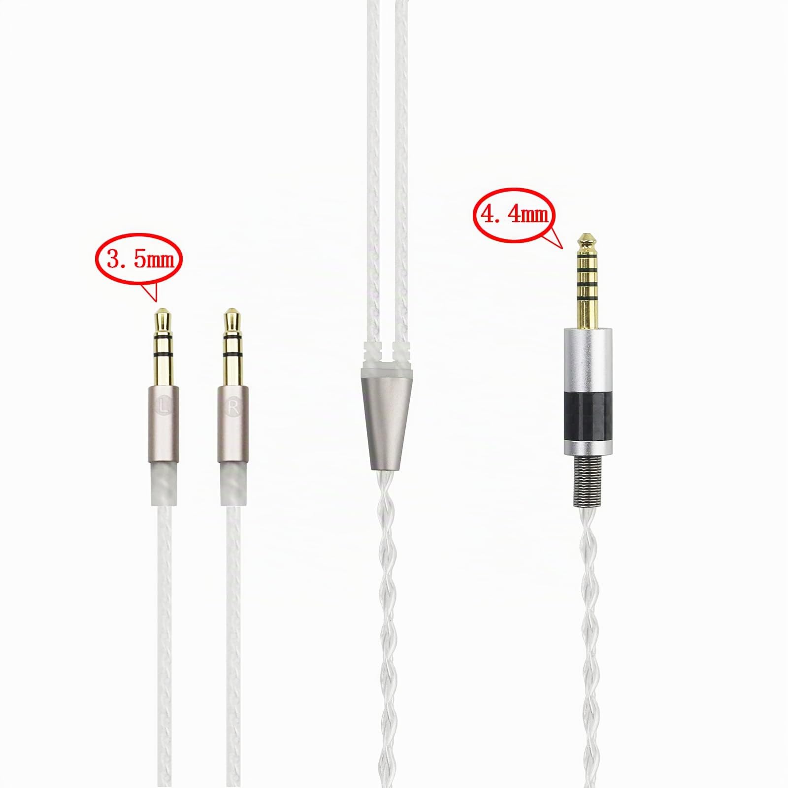 ABLET Upgrade-Audiokabel, 4,4 mm, symmetrisches Kabel, kompatibel mit Hifiman Ananda, Arya, Sundara, HE400SE, HE4XX, Edition XS Kopfhörer (2 x 3,5 mm Version), 6N OCC Kupfer, einzelnes Kristall
