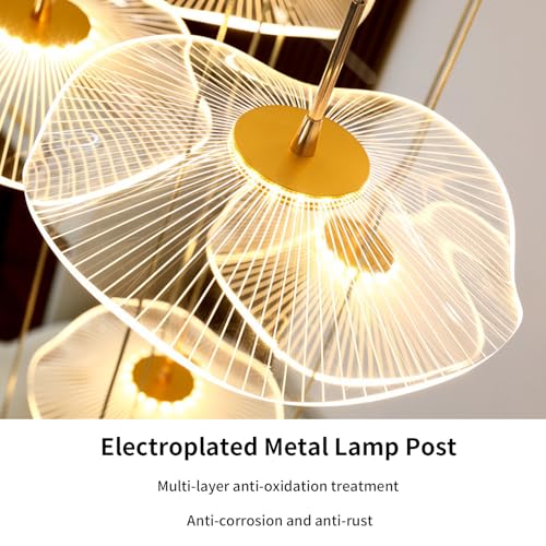 Image of ziidoo High Ceiling Chandelier - 32-Light Dimmable Modern Gold Long Spiral Luxury Linear Lotus Leaf Led Lamp Hanging Pendant Lights for Foyer Enterway Staircase Villas