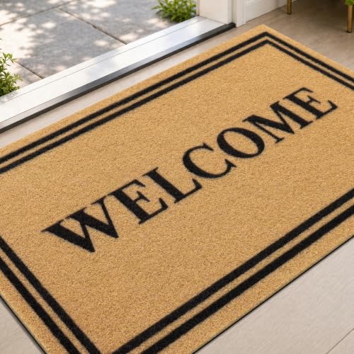 Smiry Front Door Mat Outside Entrance, Sturdy Dirt Trapper, Welcome