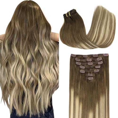 Image of GOO GOO Clip in Hair Extensions Real Human Hair Balayage Remy Extensions