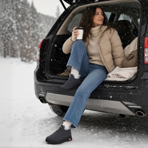 Image of SHIBEVER Winter Boots for Women Warm: Comfortable Slip on Ankle Snow Boots