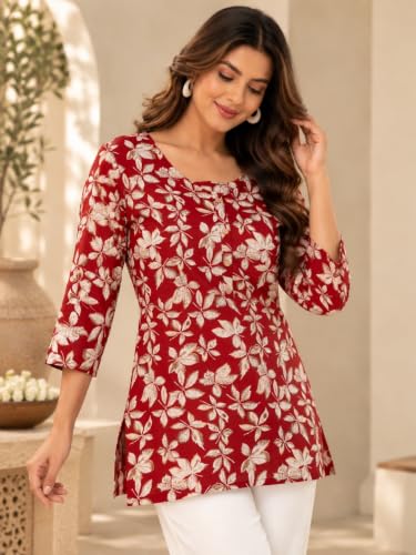 Image of feranoid Printed Top with Round Neck & 3 /4 Sleeves (S-XXL)
