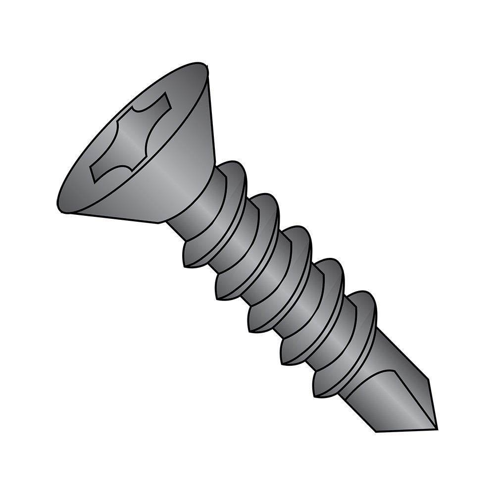 Small Parts 1016KPFB Steel Self-Drilling Screw, Black Oxide Finish, 82 Degree Flat Head, Phillips Drive, #3 Drill Point, #10-16 Thread Size, 1" Length (Pack of 50)