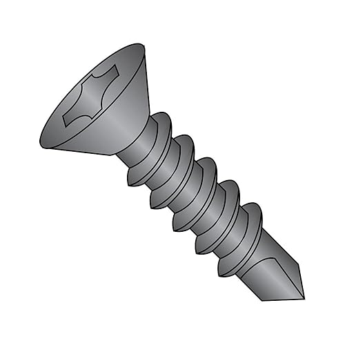 Small Parts Tornillo autoperforante de acero 1016KPFB, acabado de óxido negro, cabeza plana de 82 grados, Phillips Drive, punta de taladro #3,