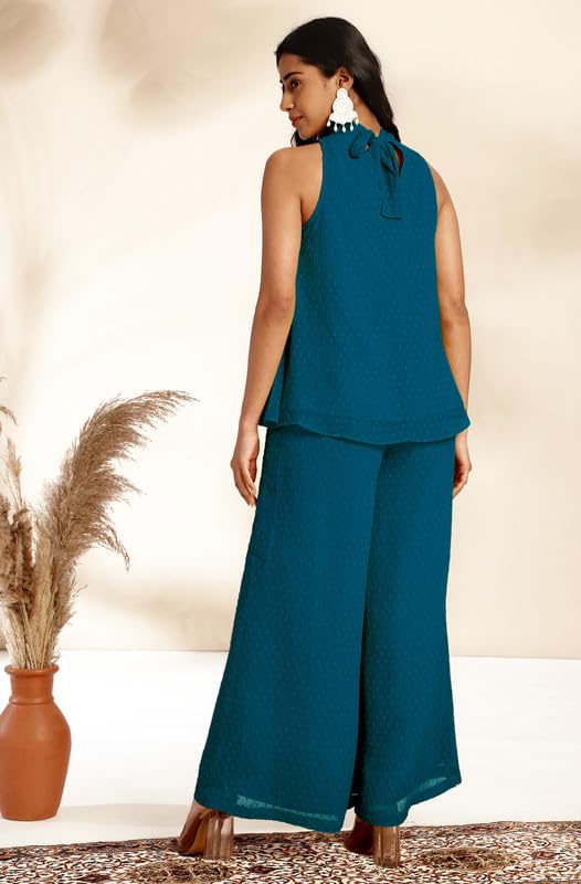 Image of Janasya Women's Chiffon Woven Design Gathered Co-Ord Set