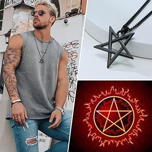 Satanic Necklace For Men - Satainism Jewellery Sigil of Lucifer Necklace Pentagram Pentacle Necklace Satan Goat Baphomet Pendant Leviathan Cross Pendant With Chain Church Punk Gothic Jewellery Gifts