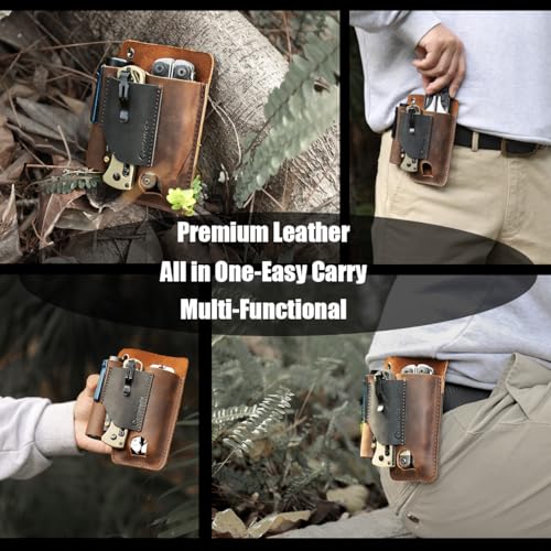 Image of Gentlestache Leather Multitool Sheath - Leather Multi Tool Holster for Belt - Multitool Holder - Multitool Pouch for Leatherman Tool, Flashlight, Pen, Belt Clip EDC Belt Organizer Darkbrown