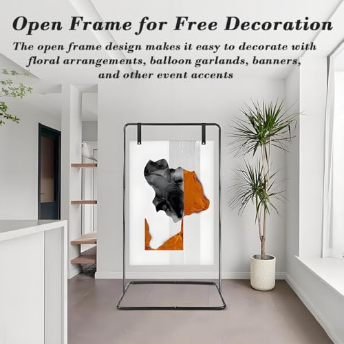 Image of Supvox backdrop stand metal photo display frame in gold with floor-standing support and weighted base for signage decor, compatible with free-standing floral and balloon arrangements decor frame