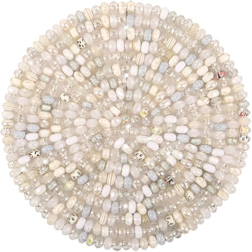 Large Hole Beads Spacer Beads White Assorted European Craft Big Beads Large Hole Lampwork Murano Bead Fairy Wand Garden Beads for DIY Charm Bracelet Necklace Earring Jewelry Making Decoration Supplies