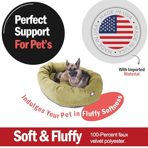 Majestic Pet 52 Inch Micro Velvet Calming Dog Bed Washable – Cozy Soft Round Dog Bed with Spine for Head Support - Fluffy Donut Puppy Mat 52x35x11 (inch) X- Large – Apple