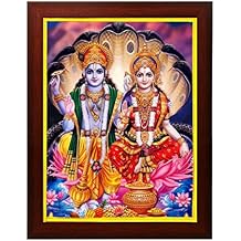 zig zag Lord Lakshmi Narayan/Lord Vishnu With Lakshmi Mata Large Photo With Frame For Wall Hanging/Pooja Room Size Big 18x26 inches, Acrylic Glass Brown
