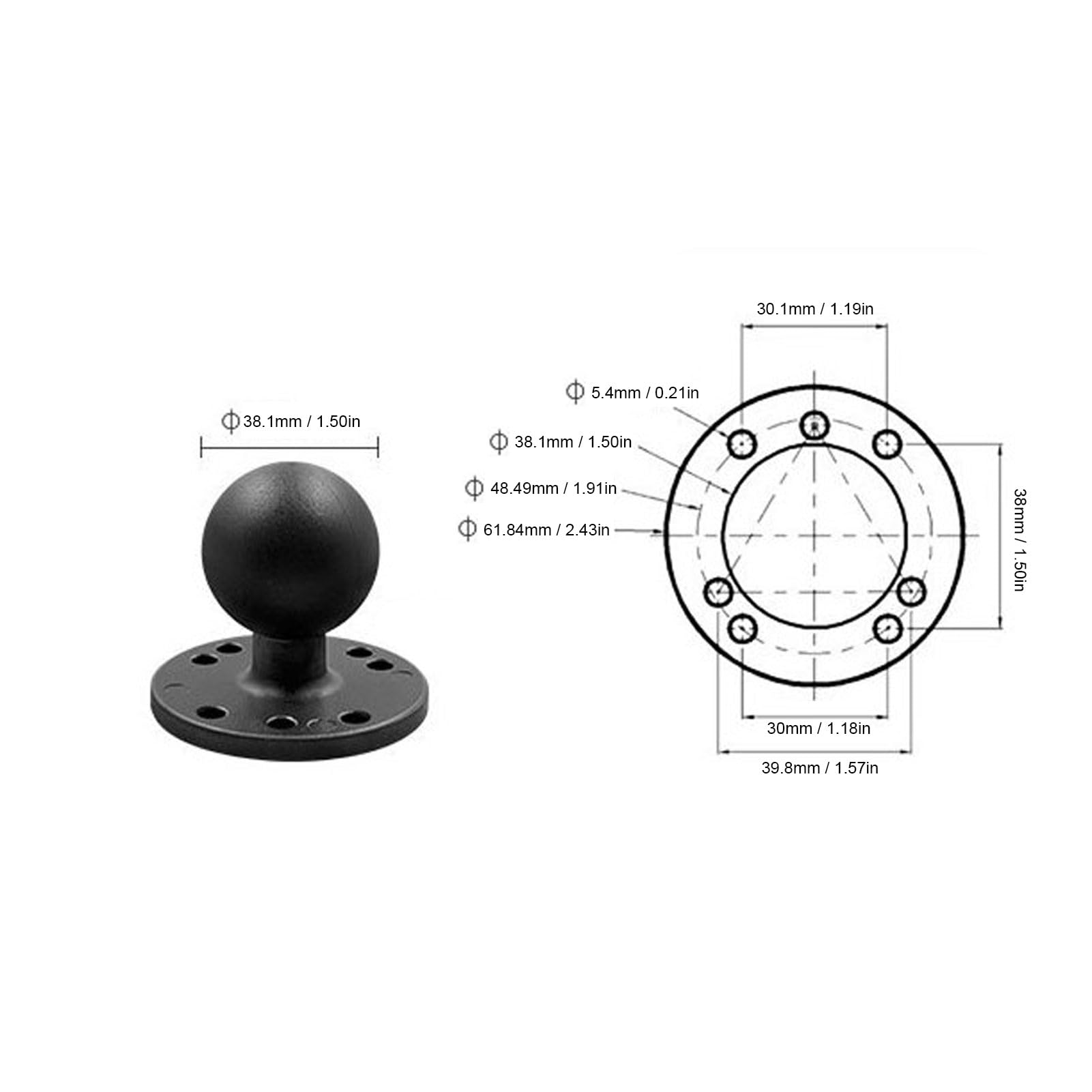 Alomejor Soporte Tablet, Montaje Doble Bola Flexible y Resistente Soporte GPS aleación Aluminio 3,8 cm para navegación Coche Pesca Actividades al Aire