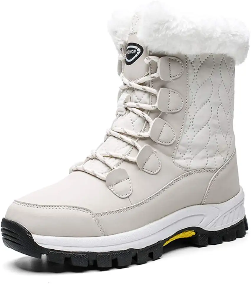 Bigfanshu Botas femininas para neve ao ar livre caminhada casual pele plus veludo
