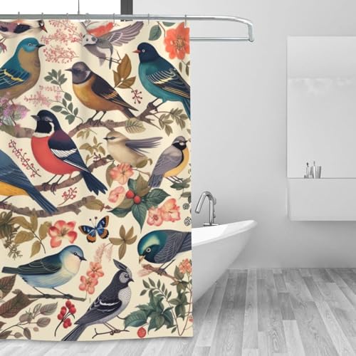 Rideau de bain imperméable et lavable avec motifs oiseaux - 2