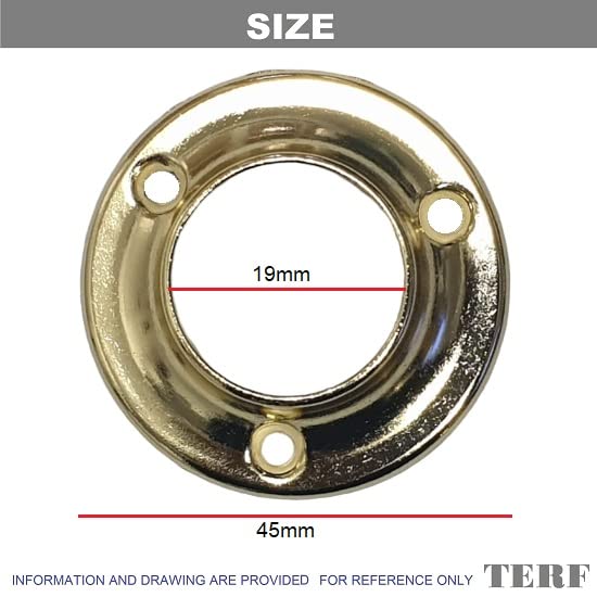 TERF® Polished Brass Curtain Rod Holder Socket for Up to 19mm Diameter Curtain Rail - Pack of 4, Gold - Image 3