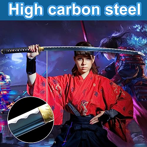 Full Handmade Sharp Sword,1060 High Carbon Steel,Katana, Japanese Fully Tang Handforged Samurai (Blue/Black) #TOP4
