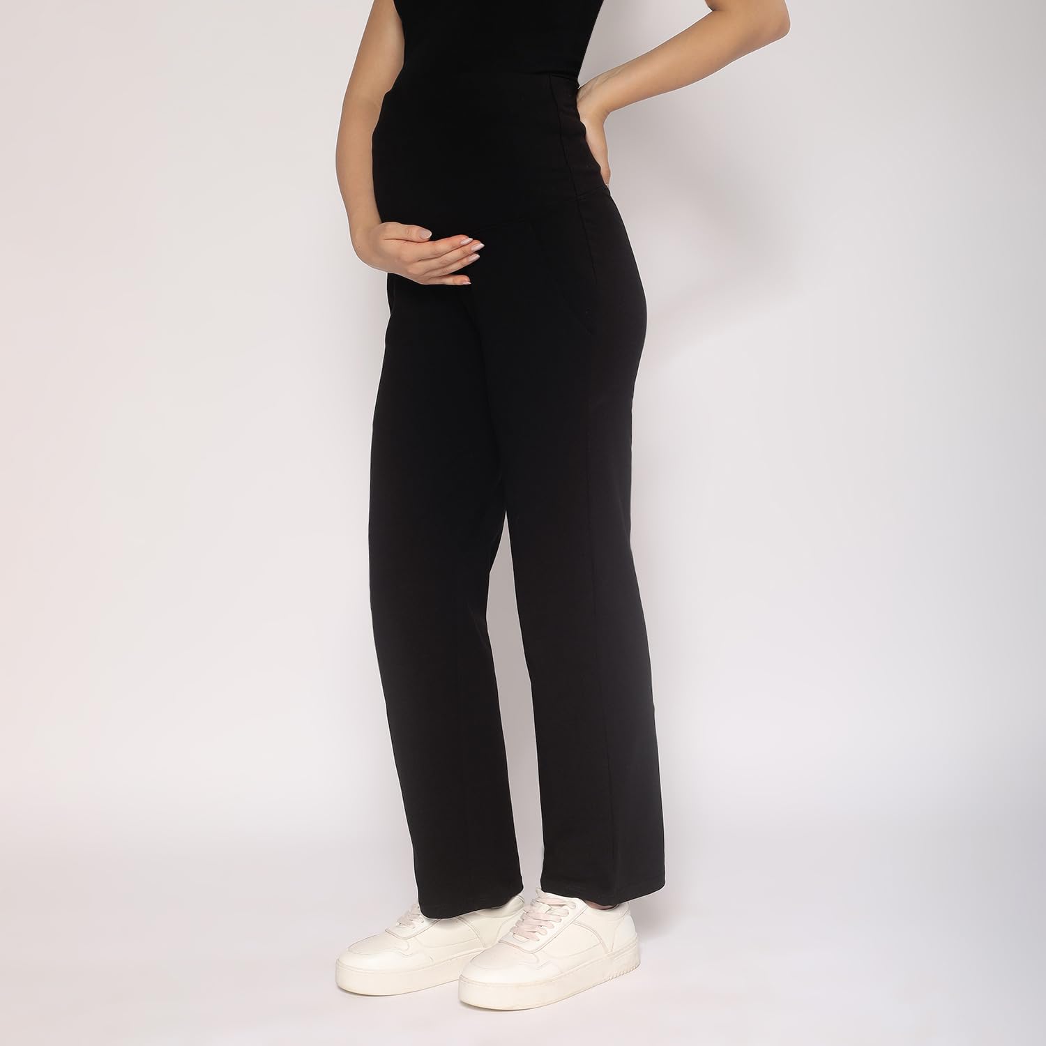 MomToBe Women's Cotton Maternity Track Pants/Pregnancy Track Pants/Maternity Trouser for Pre and Post Pregnancy (Medium) Black - Image 3 thumbnail