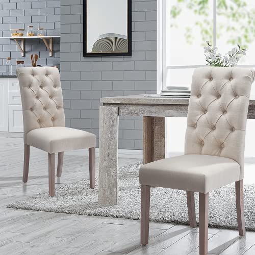 Mm Modern Muse Tufted Dining Chairs Set Of 2, Parsons Classic Upholstered Fabric Dining Room Chairs With Wooden Legs And Padded Seat, Beige #TOP6