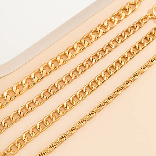 Boho Fashion Dainty Boho Gold Silver Chain Stackable Bracelets Set for Women Adjustable Beaded Coin Chunky Flat Cable Chain Punk Bracelets Jewelry for Women Gift Set of 44
