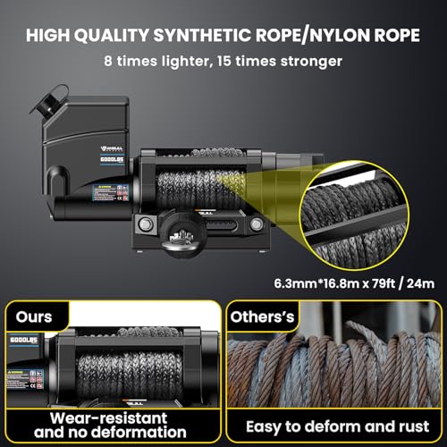 Treuil électrique 12V 6000 LBS avec corde synthétique sans câblage pour 4X4 - 4