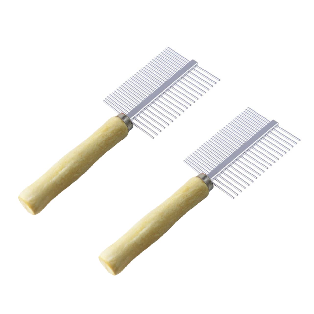 Abaodam 2Pcs Fine Teeth Pet Grooming Comb Natural Dog Cat Grooming Tool Non Skid Design for Comfortable Grooming Dandruff Dirt Removal