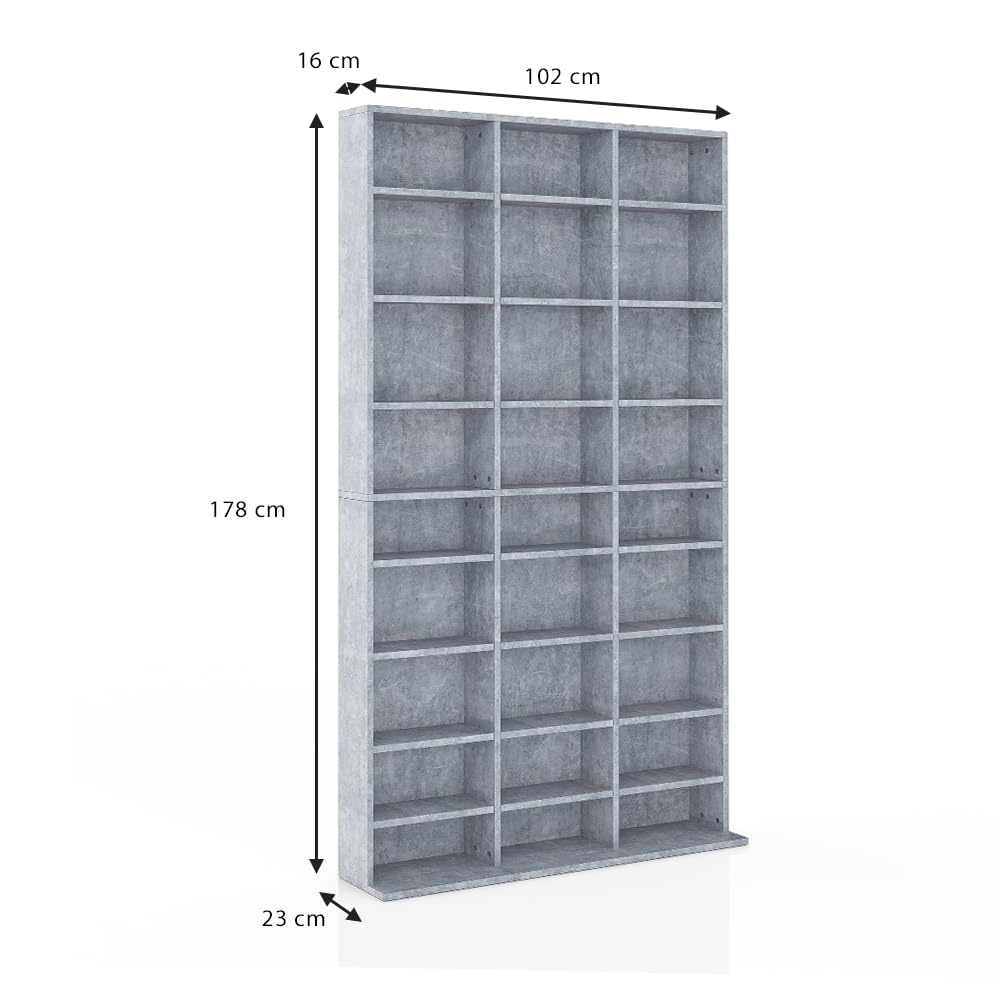 Vicco Cd-Regal Jukebox, Beton, 102 x 178 cm, zur stehenden und wandmontierbaren Medienaufbewahrung