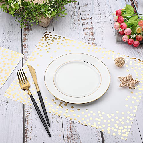Augisteen 45 Pieces Gold Foil Paper Placemats White And Golden Dots Place Mats Disposable Decorative Paper Table Mats Rectangle Party Place Mats For Birthday Wedding Baby Shower Party Dining Decor thumb #3