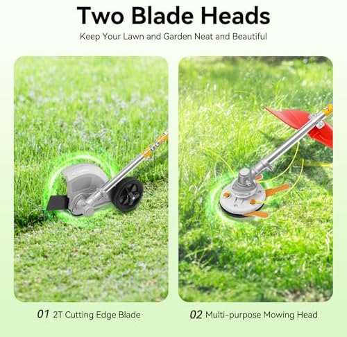 43CC Gasoline Powered Weed Eater & Trimmer, Cordless Edger with Dual Blade Heads, Adjustable Handle, Shoulder Strap, 2-Stroke Air-Cooled Engine for Lawn Care & Gardening