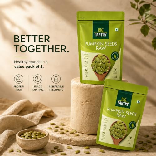 Image of Big Pantry Pumpkin Seeds 500g | Immunity Booster & Fiber Rich Superfood | Raw Pumpkin Seeds for Weight Management | Rich Source of Zinc & Antioxidants | Protein Rich Seeds for Eating | (Pack of 2)